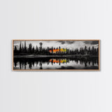Fall Reflections, Black and White Forest, Vibrant Autumn Colors, Nature Photography, Living Room Wall Art, Canvas Print, Large Wall Art