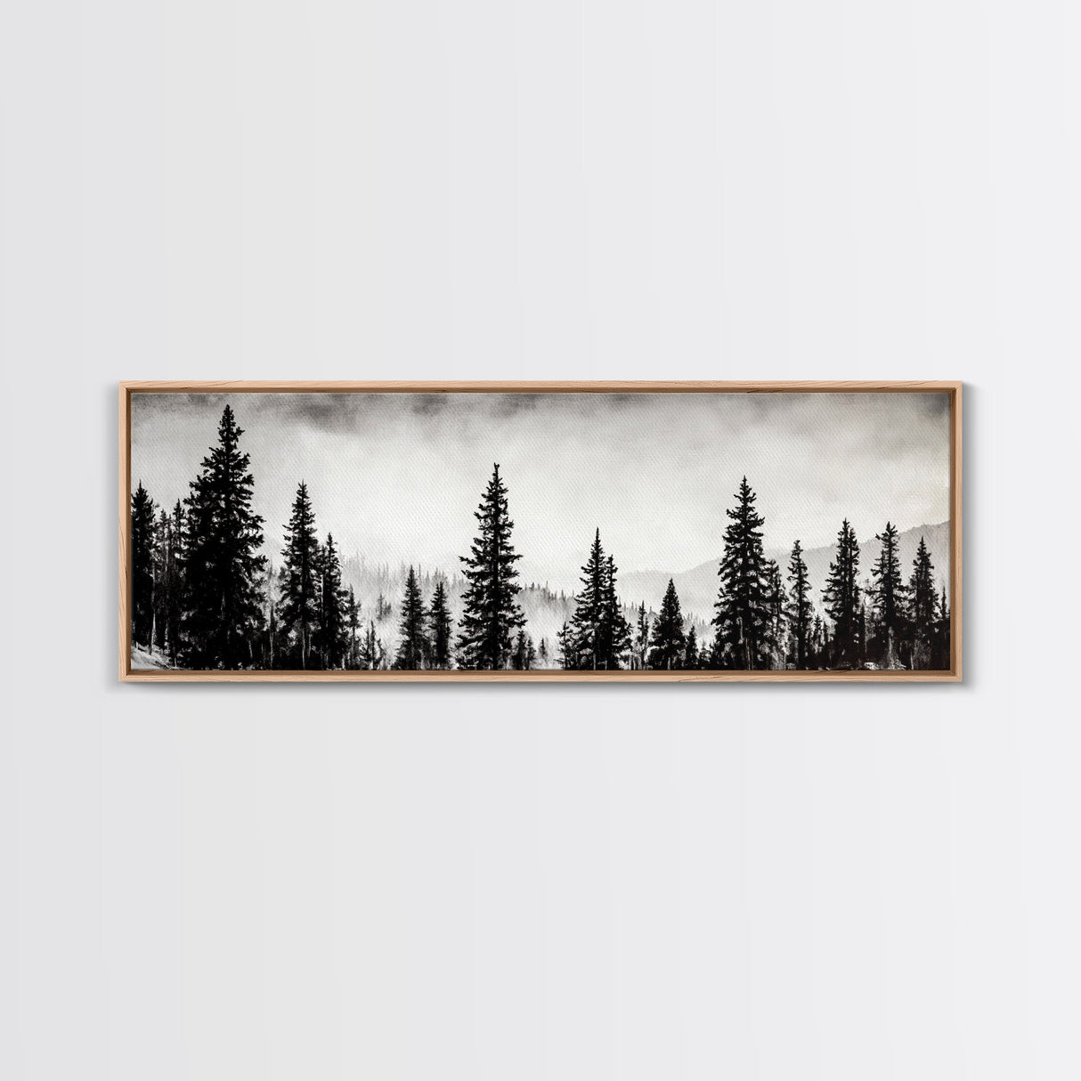 Foggy Pines, Black and White Nature Art, Minimalist Forest Print, Modern Wall Decor, Living Room Wall Art, Framed Canvas Print, Rustic Home Decor