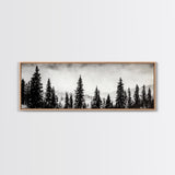 Foggy Pines, Black and White Nature Art, Minimalist Forest Print, Modern Wall Decor, Living Room Wall Art, Framed Canvas Print, Rustic Home Decor