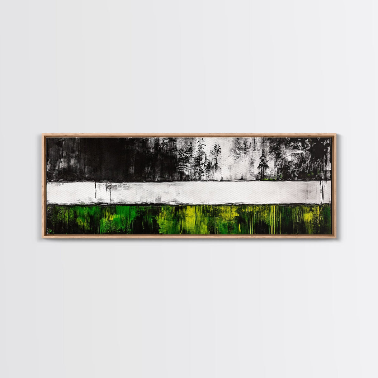 Green Field, Monochrome Forest, Abstract Landscape, Modern Canvas Print, Framed Canvas Print, Minimalist Nature Art, Living Room Wall Decor