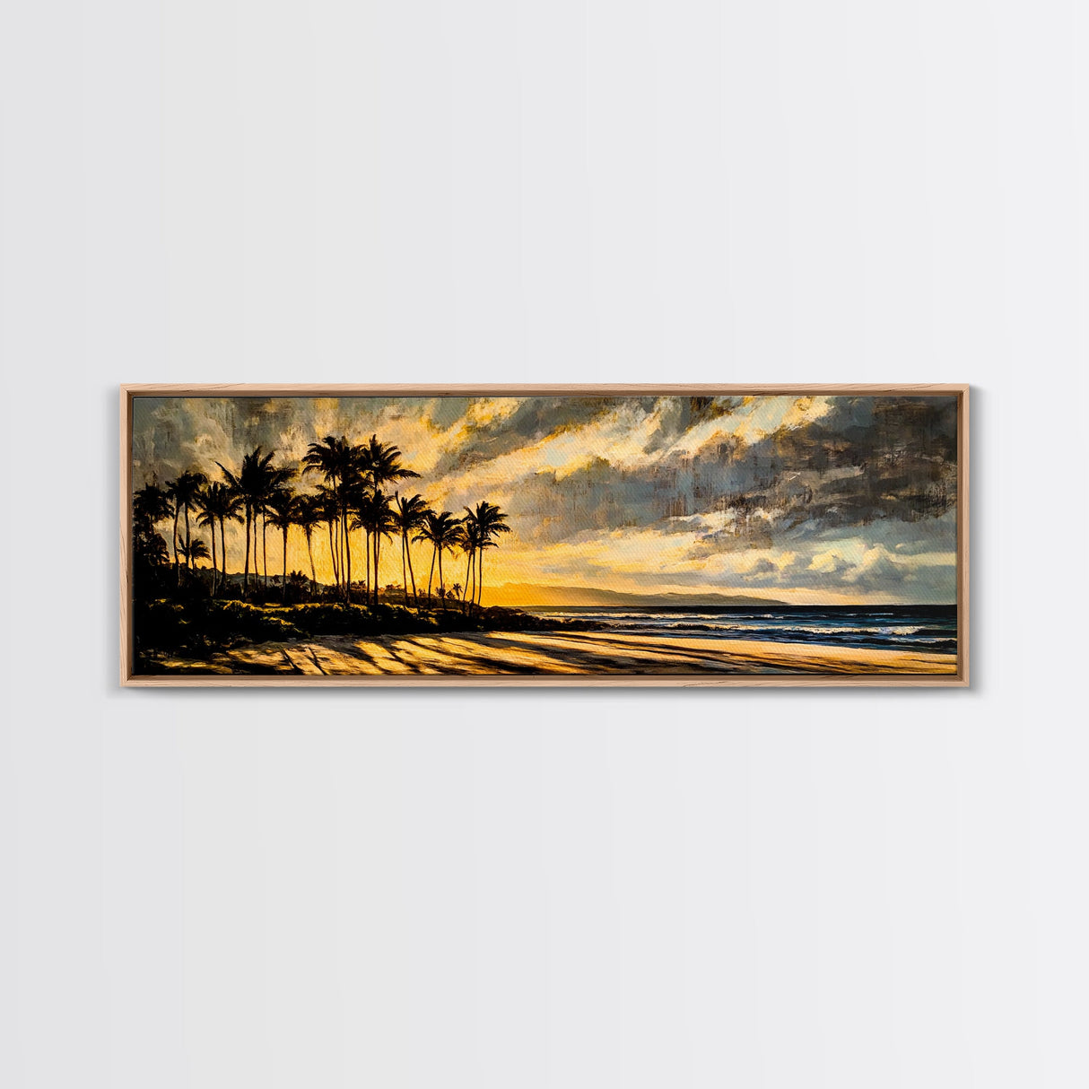 Golden Beach Sunset, Coastal Wall Art, Framed Canvas Print, Tropical Home Decor, Relaxing Seascape, Living Room Wall Art, Ocean Sunset Art