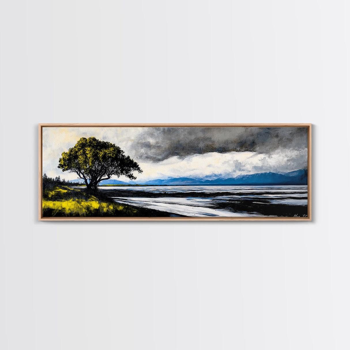 Stormy Landscape, Dramatic Tree Art, Coastal Wall Art, Nature Inspired Decor, Framed Canvas Print, Living Room Art, Moody Wall Art, Blue Tones
