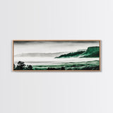 Foggy Mountains, Misty Forest Scene, Serene Nature Art, Minimalist Wall Decor, Framed Canvas Print, Bedroom Wall Art, Green Tones, Tranquil Vibes