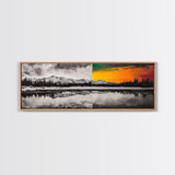 Dual Tone Lake, Black and White Landscape, Orange Sunset, Canvas Print, Modern Wall Art, Nature Home Decor, Living Room Art