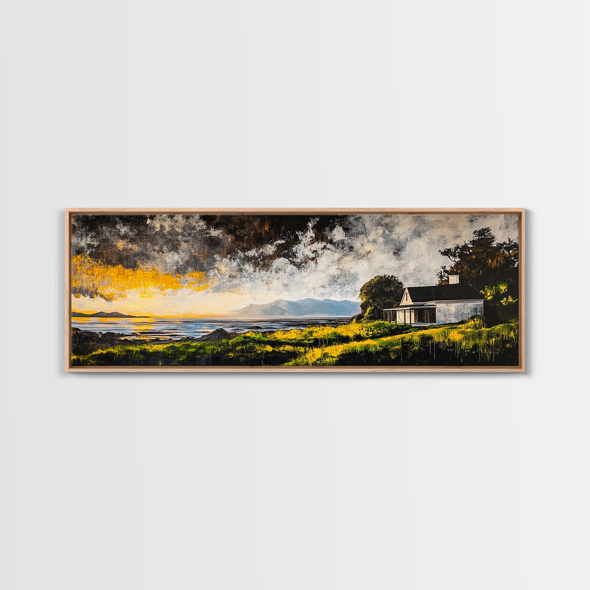 Stormy Coast, Dramatic Seascape, Beach House Painting, Cloudy Ocean, Framed Canvas Print, Moody Wall Art, Modern Decor