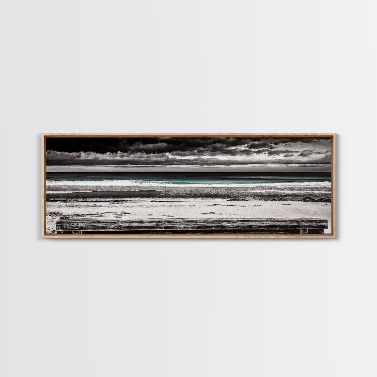 Ocean Bench, Beach Serenity, Black and White Seascape, Minimalist Art, Framed Canvas Print, Calm Coastal, Meditation Space