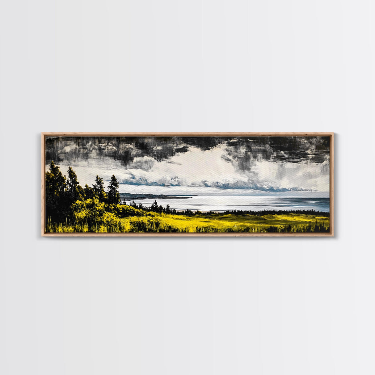 Scenic Overlook, Serene Bay, Landscape Art, Framed Canvas Print, Nature Wall Art, Home Office Decor, Modern Rustic, Coastal View