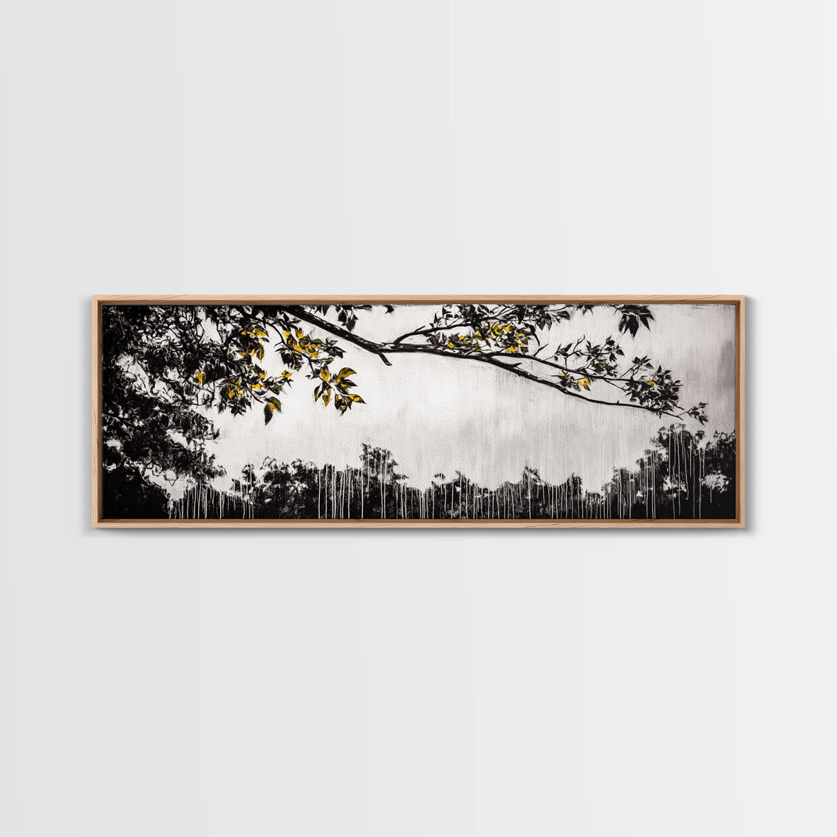 Black White, Dripping Leaves, Modern Art, Framed Canvas Print, Minimalist Decor, Neutral Wall Art, Living Room Wall Art, Monochrome Nature Scene