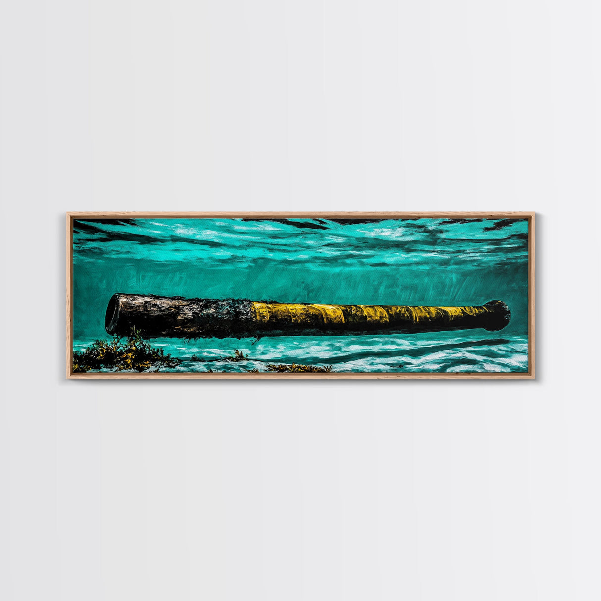 Submerged Cannon, Underwater Art, Nautical Decor, Military History Print, Ocean Themed Wall Art, Man Cave Decor, Framed Canvas Print