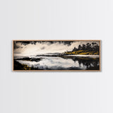 Coastal Reflection, Black White Art, Framed Canvas Print, Modern Landscape Art, Minimalist Decor, Large Wall Art, Bedroom Wall Art