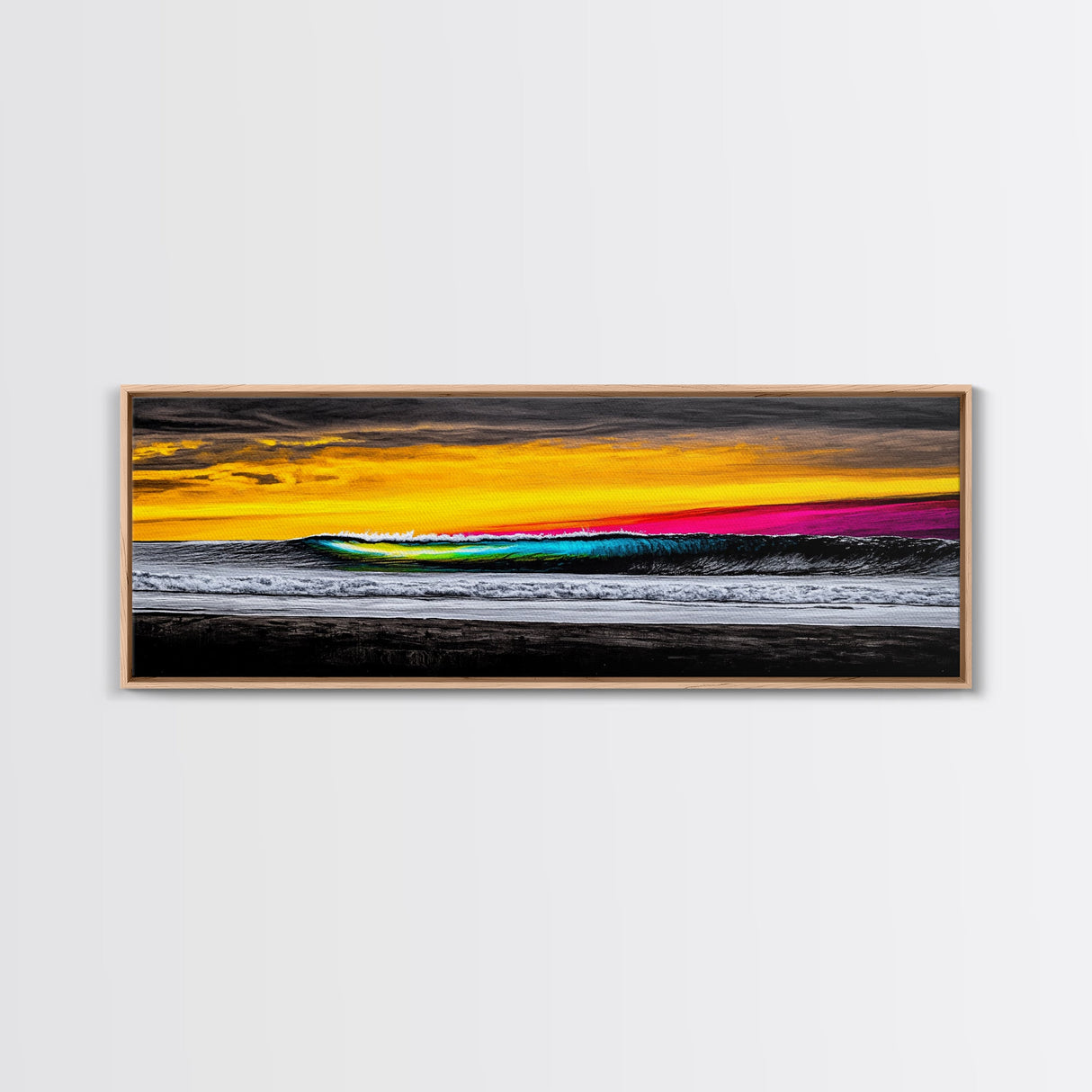 Ocean Wave, Sunset Beach Art, Vibrant Seascape, Coastal Decor, Surfer Gift, Blue and Yellow, Modern Wall Art, Canvas Print