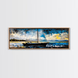 Sailboat, Nautical Wall Art, Ocean Sunset, Framed Canvas Print, Coastal Decor, Maritime Painting, Large Wall Art, Serene Water Scene