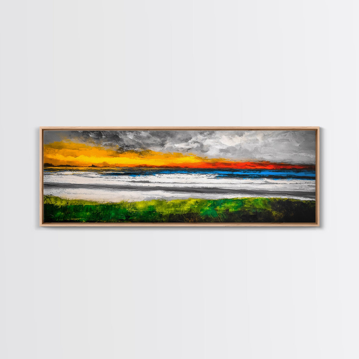 Sunset Beach, Ocean Waves, Abstract Seascape, Framed Canvas Print, Modern Coastal Decor, Living Room Wall Art, Beach House Art