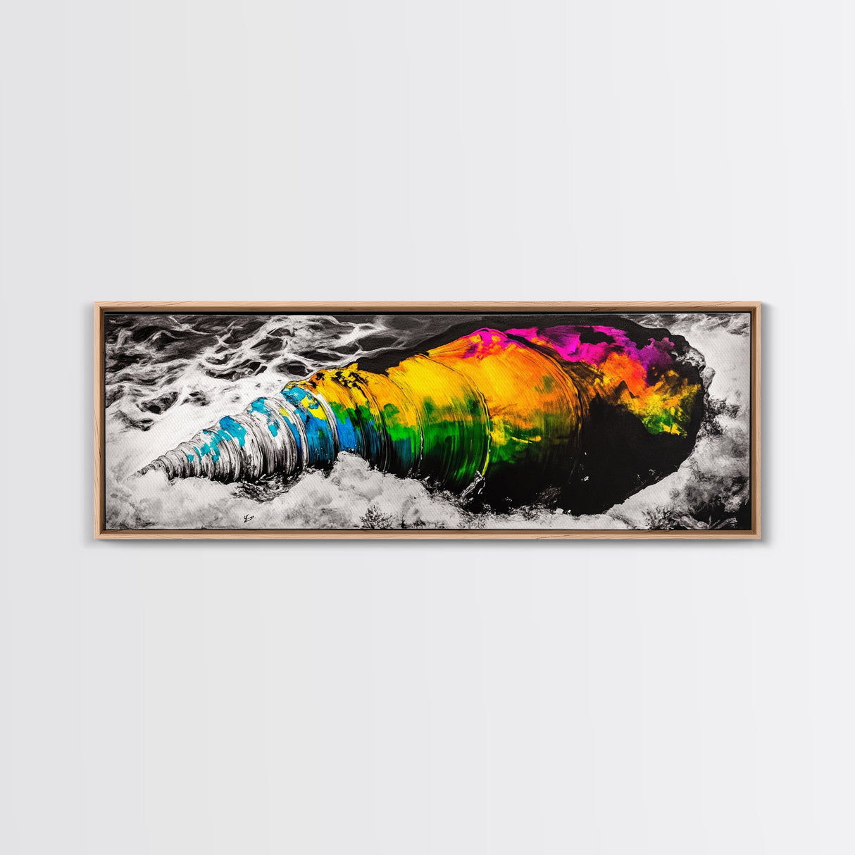 Vibrant Shell, Ocean Waves, Abstract Nautical, Canvas Print, Coastal Wall Decor, Colorful Beach Art, Living Room Accent, Unique Gift