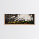 Sunlit Forest, Nature Pathway, Woodland Wall Art, Framed Canvas Print, Autumn Landscape Painting, Cozy Cabin Decor, Rustic Home Art
