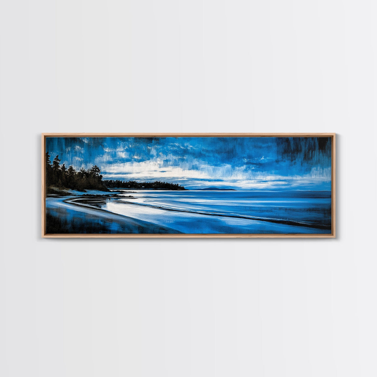Blue Horizon, Twilight Seascape, Tranquil Beach Wall Art, Canvas Print, Calming Coastal Painting, Bedroom Relaxation Decor, Ocean Serenity