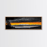 Sunset Over Mountains, Dramatic Landscape Art, Black and Yellow Wall Art, Bold Sky Painting, Nature Print, Office Wall Decor, Framed Canvas Prin