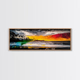 Pier, Ocean, Sunset, Framed Canvas Print, Nautical Wall Art, Coastal Home Decor, Minimalist Seascape, Surf Beach Art, Large Modern Painting