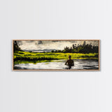 Man, Water, Reflection, Framed Canvas Print, Serene Landscape Art, Tranquil Wall Decor, Nature Inspired Painting, Moody Green Aesthetic