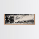 Mountain, Misty Landscape, Black and White, Forest, Framed Canvas Print, Large Wall Art, Minimalist Art, Modern Home Decor, Bedroom Wall Art