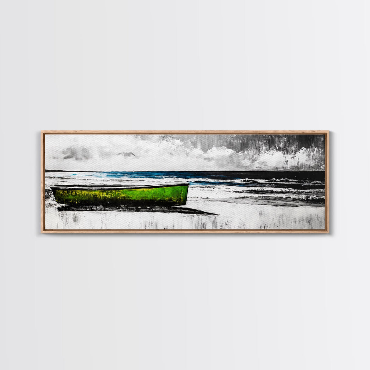 Seaside Boat, Coastal Art, Minimalist Nautical, Framed Canvas Print, Black and White Beach Art, Ocean Scene, Modern Seascape, Contemporary Decor