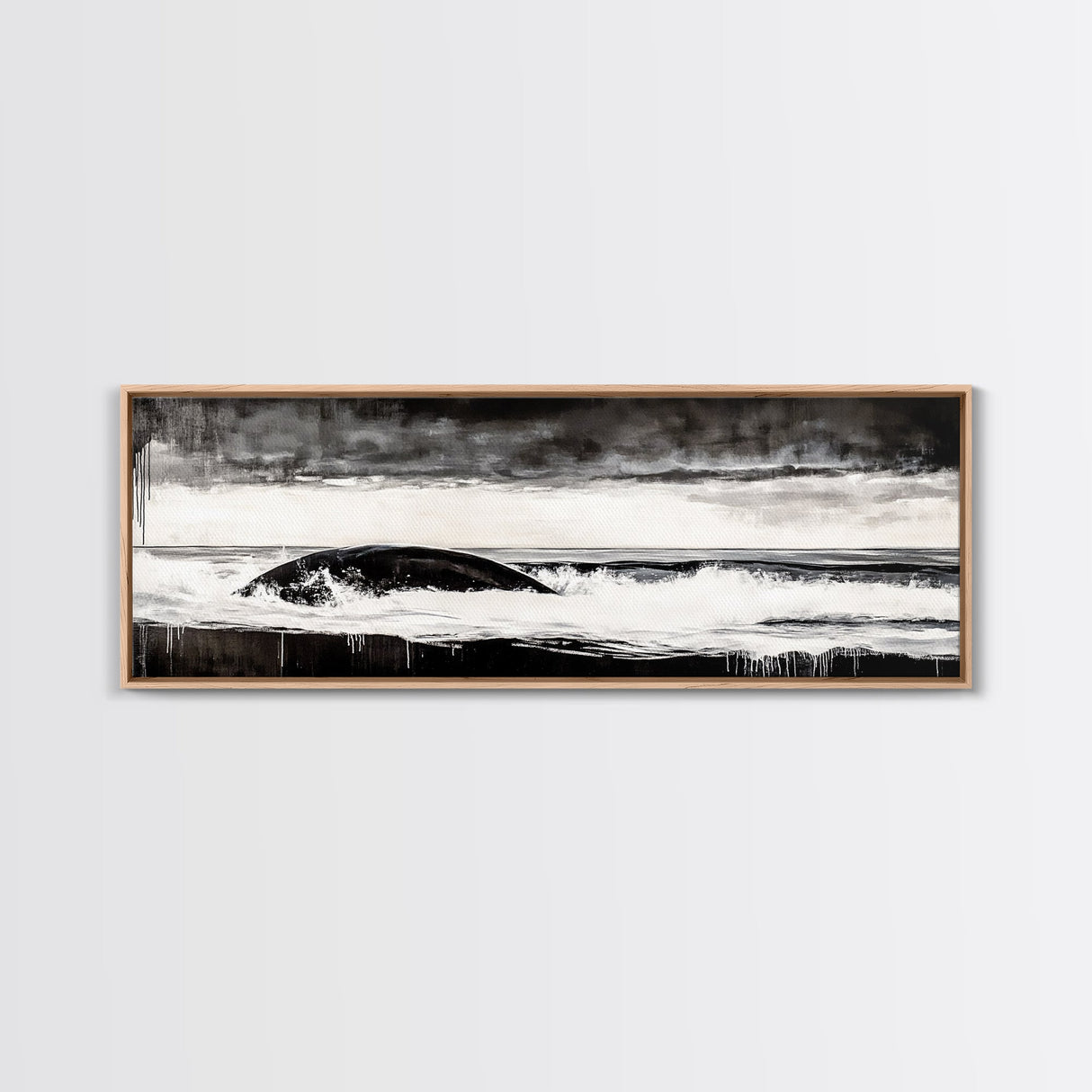 Ocean Wave, Moody Seascape, Black and White Art, Framed Canvas Print, Stormy Water, Coastal Home Decor, Nautical Wall Art, Large Statement Piece