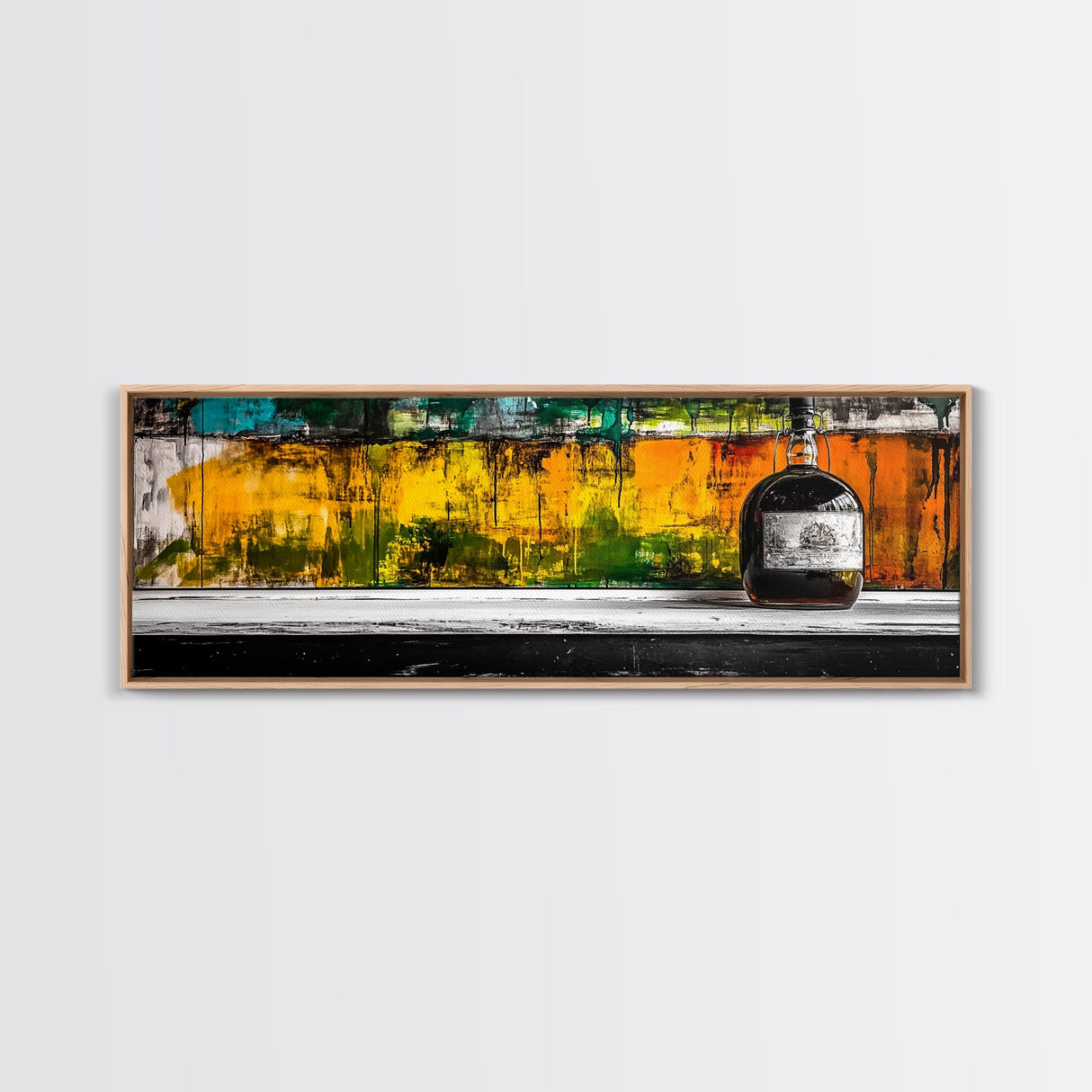 Whiskey Bottle, Abstract Bar Art, Rustic Decor, Framed Canvas Print, Liquor Wall Art, Modern Kitchen Art, Fall Wall Art
