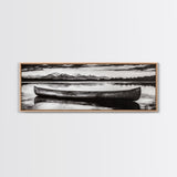 Mountain Reflections, Canoe Art, Wilderness Wall Decor, Canvas Print, Black and White Landscape, Lake House Art, Rustic Cabin Art