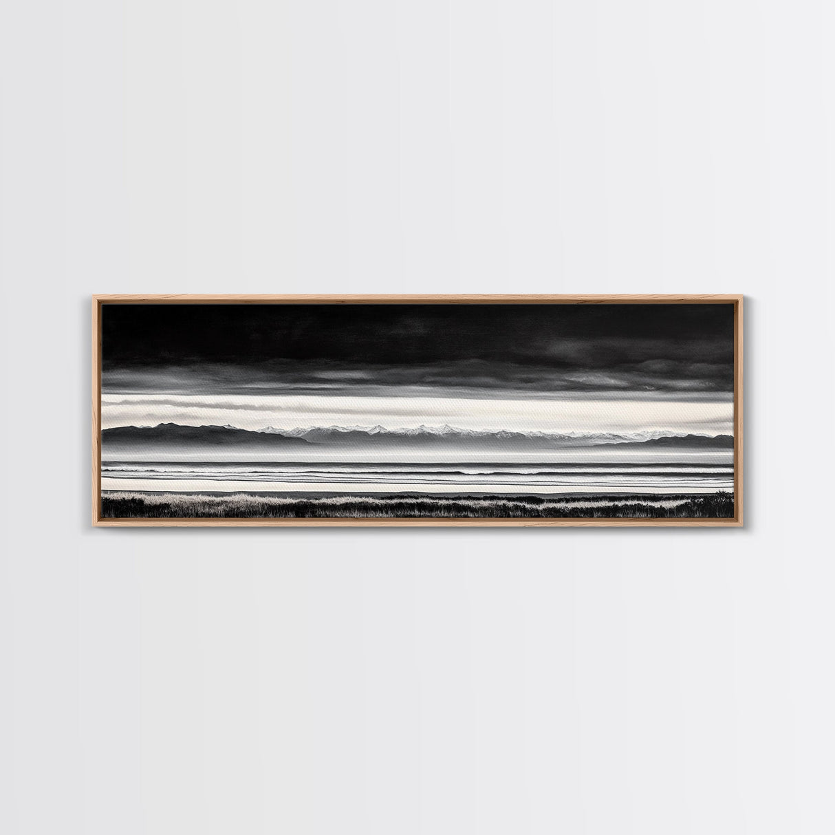 Stormy Mountains, Black and White Art, Monochrome Landscape, Modern Wall Decor, Framed Canvas Print, Nature Inspired, Minimalist Home Art