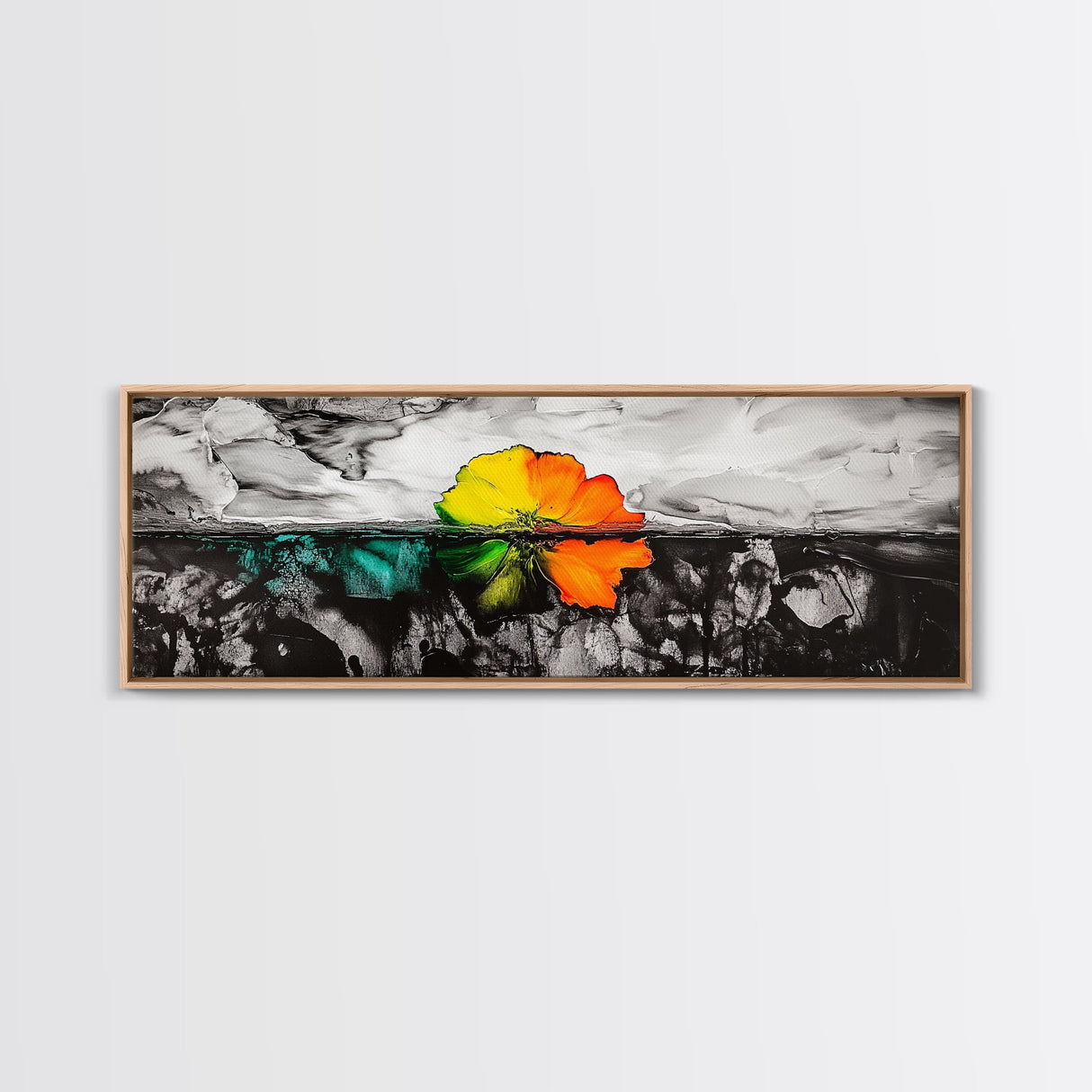 Abstract Floral Art, Floating Flower Print, Modern Botanical Wall Decor, Vibrant Nature Painting, Contemporary Canvas Print, Office Art