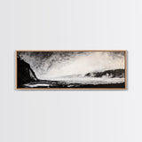 Misty Ocean, Coastal Hills, Foggy Landscape, Framed Canvas Print, Black and White Art, Monochrome Painting, Nature Wall Art, Office Decor
