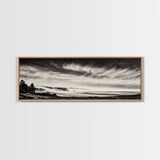 Ocean Waves, Stormy Sky, Dramatic Clouds, Canvas Print, Black and White Landscape, Coastal Wall Art, Living Room Decor, Minimalist Painting