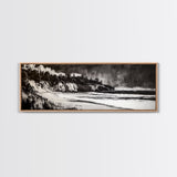 Bold Coastal Cliff, Monochrome Seascape Painting, Dramatic Nature Wall Art, Minimalist Ocean Print, Modern Home Decor, Framed Canvas Print