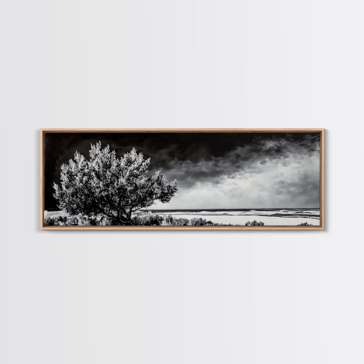Monochrome Tree Art, Dramatic Nature Painting, Black and White Wall Decor, Minimalist Forest Print, Modern Office Art, Framed Canvas Print