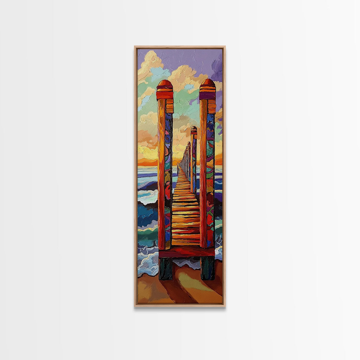 Pier Sunset, Coastal Journey – Canvas Print colorful beach landscape painting, ocean wall decor, coastal living room wall art, vibrant seascape