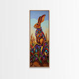 Rabbit, Autumn, Leaves, Field, Framed Canvas Print, Fall nursery wall art, woodland animal painting, whimsical harvest decor, colorful boho style