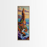 Cliff, Ocean, Wildflowers, Waves, Framed Canvas Print, Coastal nature wall art, vibrant landscape decor, colorful living room painting