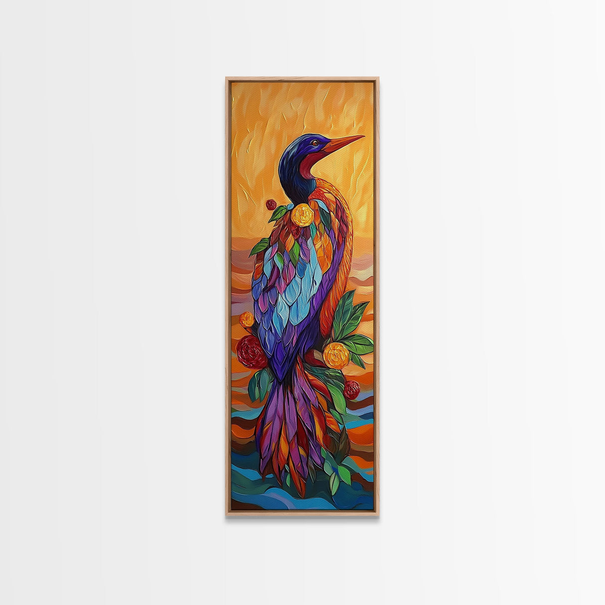 Bird, Colorful, Floral, Elegant, Framed Canvas Print exotic bird painting living room wall art bold colorful feathers tropical boho art