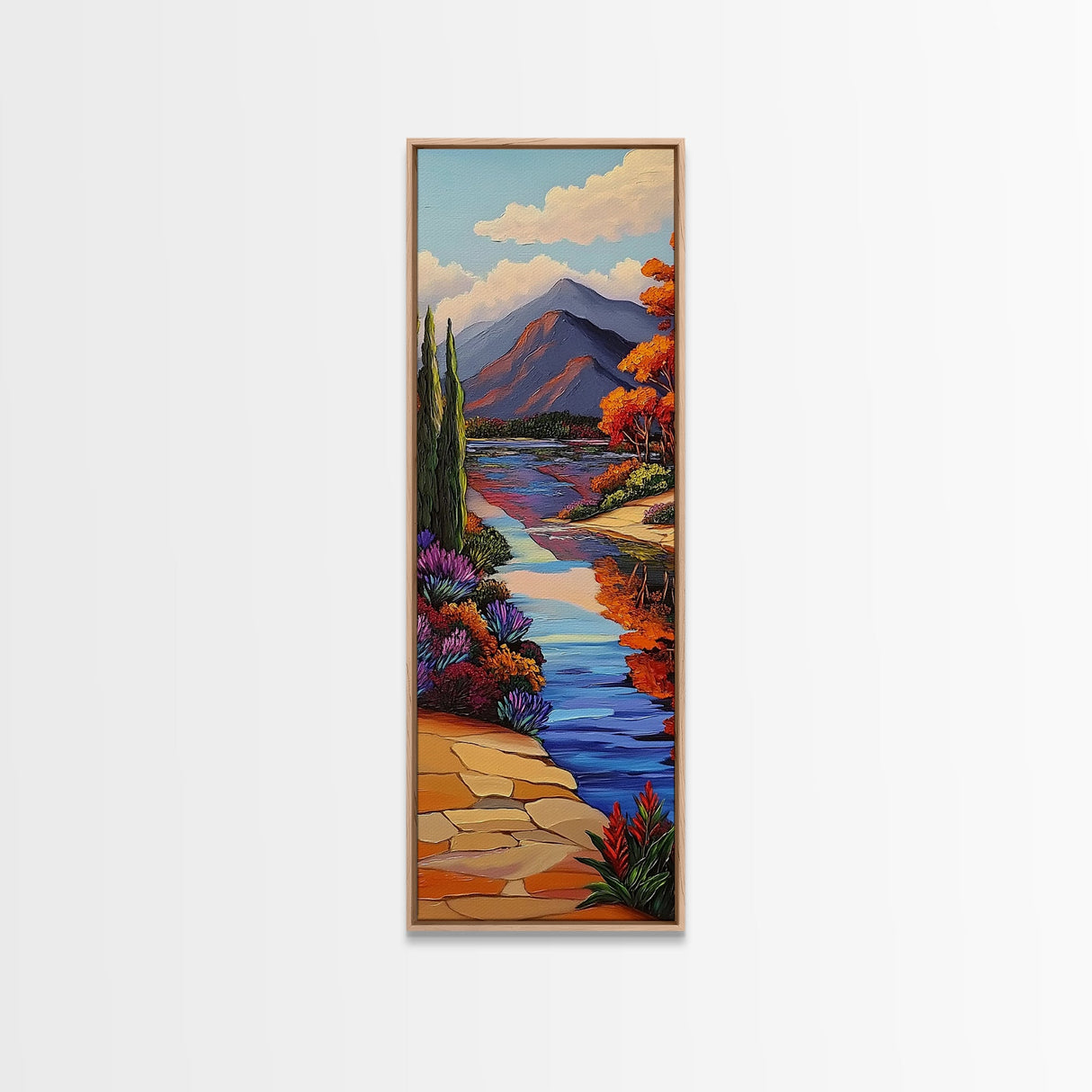 Scenic, Autumn, River, Tranquility, Framed Canvas Print with colorful fall reflections, rustic country wall art, cabin art,  office decor