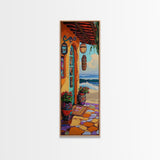 Porch, Beach, Pottery, Ocean, Canvas Print, Coastal Kitchen Wall Art, Warm Beachfront Decor, Vibrant Boho Mexican Style