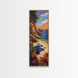 Secluded Beach, Tropical Cliffs, Colorful Coastal Nature Art, Summer Getaway Style, Ocean View Decor, Framed Canvas Print