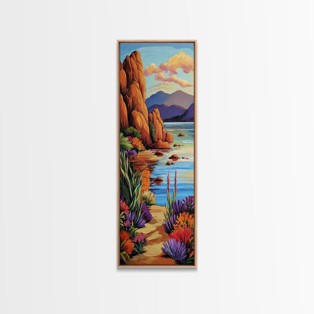 Red Rocks, Calm Bay, Desert Coastline Art, Southwestern Landscape Wall Decor, Rustic Nature Scene, Canvas Print