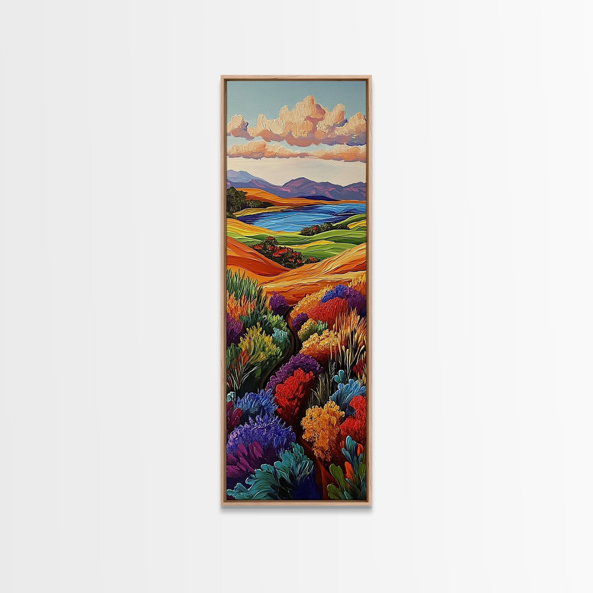 Wildflower Valley, Hillside, Sunset – Canvas Print fall landscape, boho decor, living room wall art, colorful nature art, autumn painting