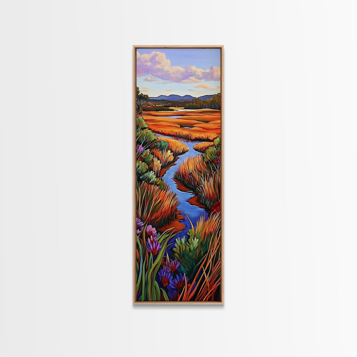 Autumn River, Landscape, Nature Scene Framed Canvas Print, Rustic Fall Art, Living Room Wall Decor, Colorful Country Landscape Painting