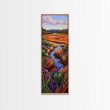 Autumn River, Landscape, Nature Scene Framed Canvas Print, Rustic Fall Art, Living Room Wall Decor, Colorful Country Landscape Painting