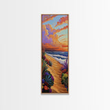 Seaside Sunset, Floral, Ocean Pathway Canvas Print, Vibrant Beach Decor, Coastal Hallway Wall Art, Bold Bohemian Beach Painting