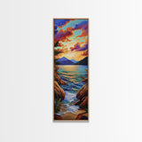 Sunset Lake, Vibrant Sky, Mountain View, Tranquil Nature Scene, Framed Canvas Print, Rustic Cabin Wall Art, Peaceful Decor
