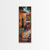 Cart Villa, Garden, Framed Canvas Print, Vibrant Mexican courtyard with wooden cart painting, hacienda decor, hallway rustic wall art