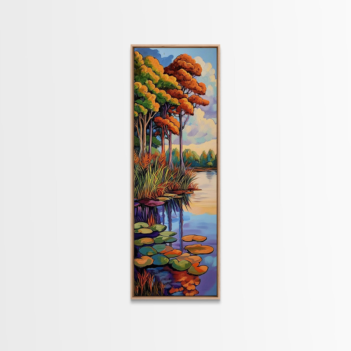 Autumn Trees, Pond, Framed Canvas Print, Fall Landscape Wall Art, Rustic Home Decor, Nature Lover Gift, Living Room Woodland Scene