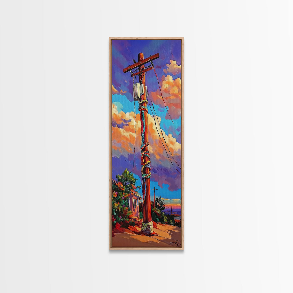 Telephone Pole, Sunset, Framed Canvas Print, Urban Wall Art, Southwest Landscape Decor, Colorful Street Scene, Eclectic Room Accent